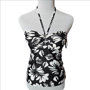 Lauren Ralph Lauren Tropical Floral Halter B&W Tankini Swim Top Size 6 NWT
